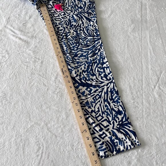 Lilly Pulitzer Linen Ankle Pants Women M Indigo White Pink Tassels Boho Coastal - Picture 8 of 11